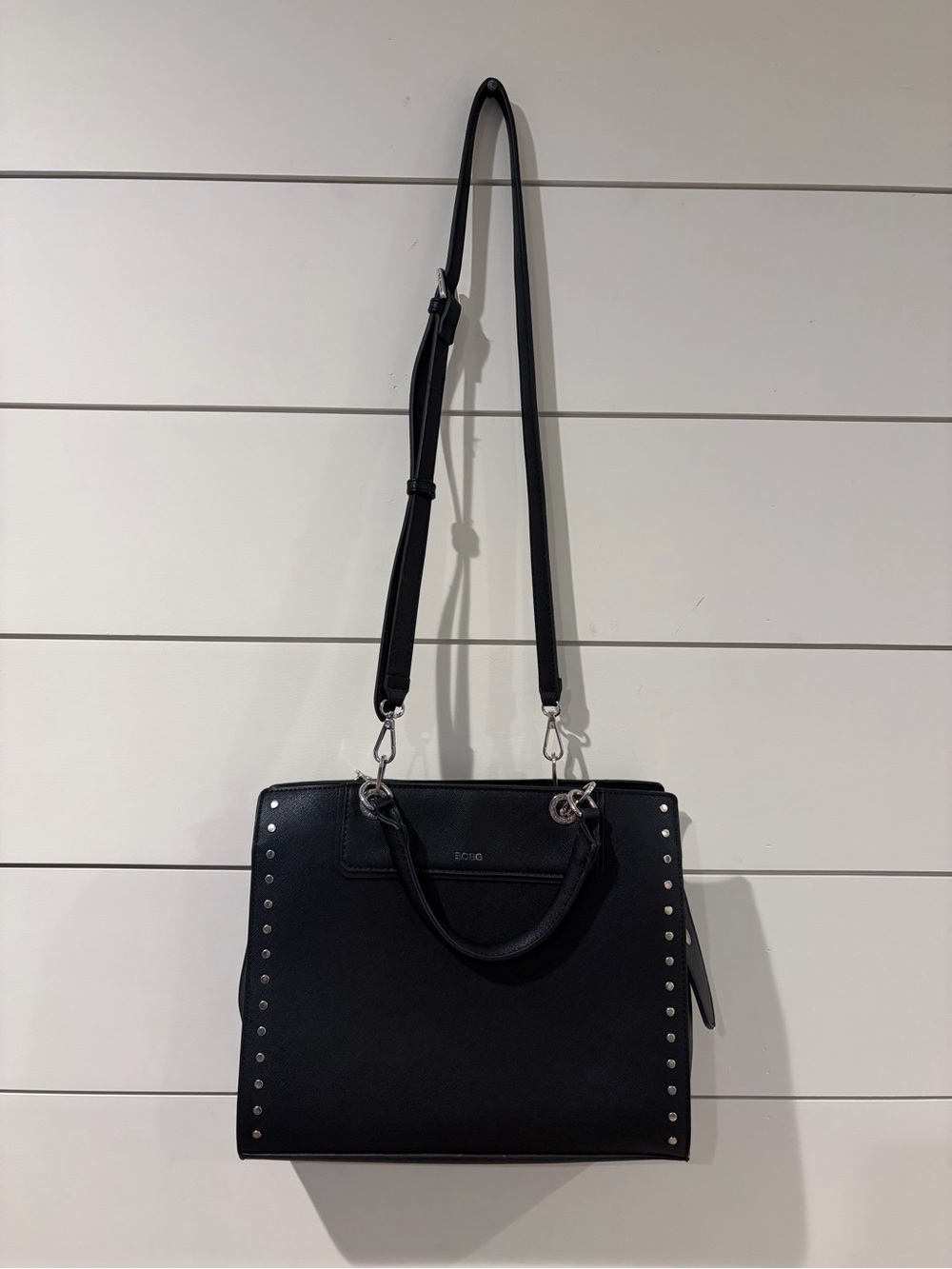 BCBG Black Studded Tote Crossbody Bag Moto Chic Officecore Y2K Satchel